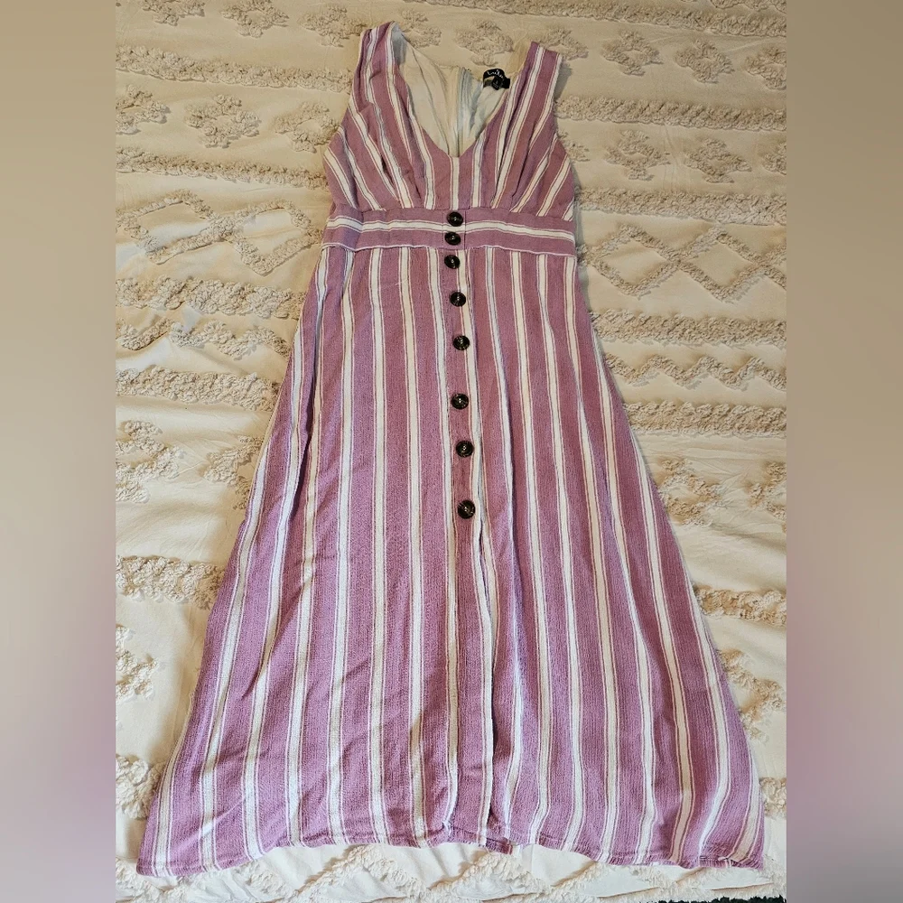 Lulus Striped Button-Front Maxi Dress in Lavender/Pink and White - Picture 1 of 15